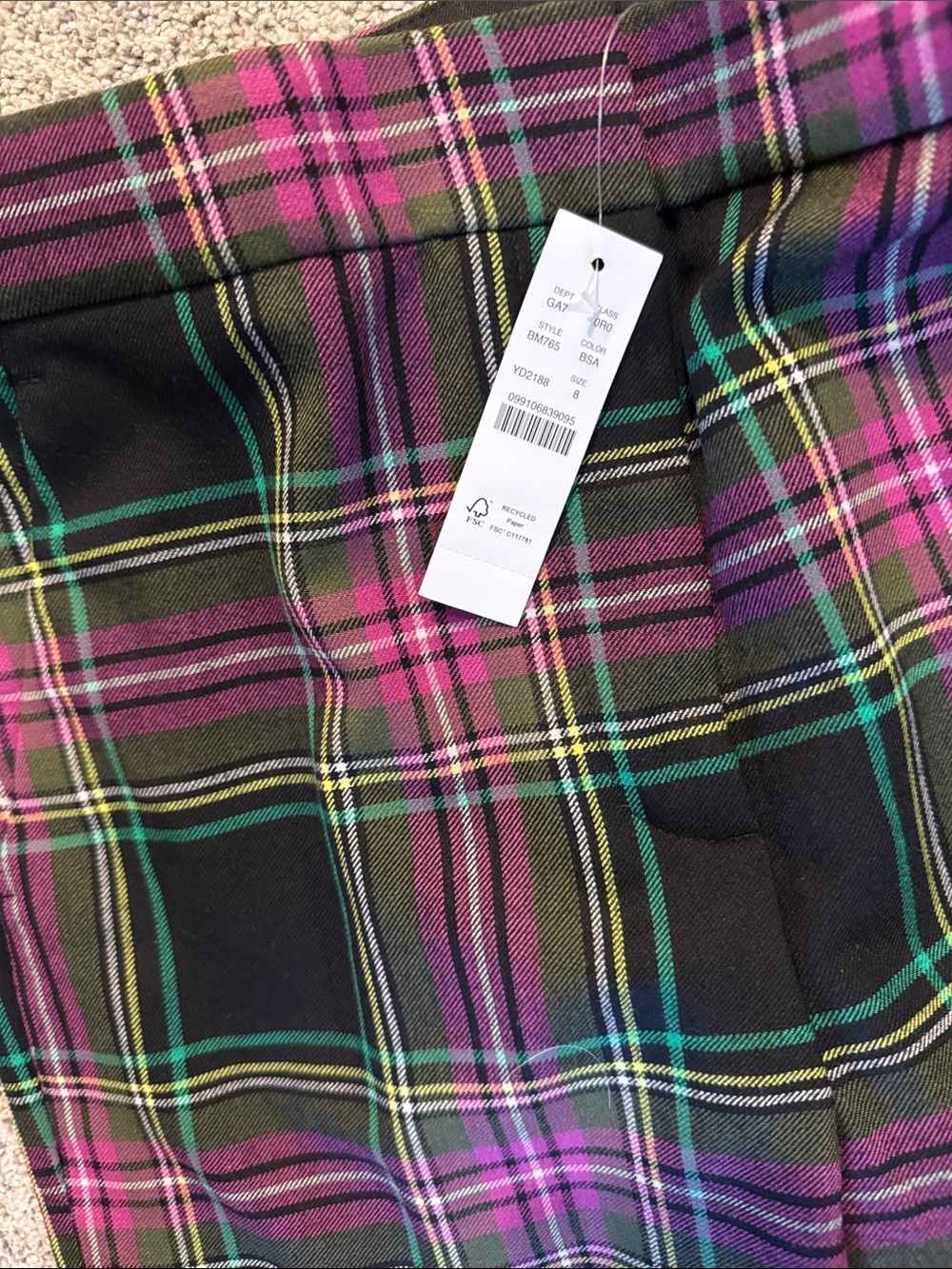 J. Crew Black Plaid Cropped Pants with Pink and Green Tartan - Picture 3 of 4